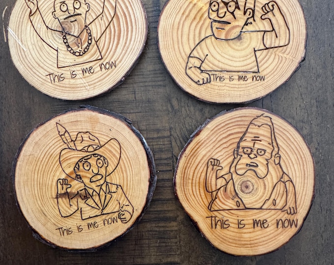 Bob's Burgers - Gene Belcher - This is me now! Wood Slice Laser Engraved Coasters Sealed with resin.