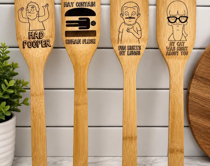 Bob’s Burgers Spatula – Laser Engraved Bamboo Spatula – Funny Bob’s Burgers Kitchen Gift – Choose Your Design