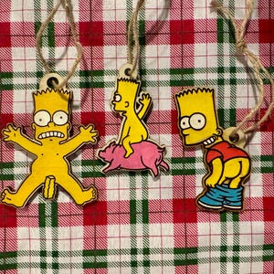 Simpsons-Inspired Bart Ornament Set – Hand‑Painted Wooden Décor