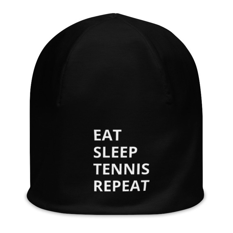 3 Adult Sizes Double Layer Fully Washable EAT SLEEP TENNIS Funny Teen Men/'s or Women/'s Printed Beanie on Black Navy or Brown