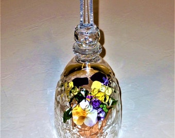 Gallia by Rogaska Crystal Cloche or dome etched florals and diamond cut pattern long stem, resembles a bell - no clacker