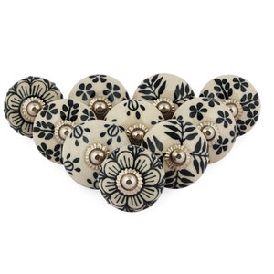 Black Design Cabinet Drawer Knobs Hand Painted Ceramic Door Pull Handle for Kitchen Drawers Cupboard Boho knobs Pack of 10