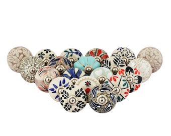 Multi Design Assorted Cabinet Knobs  Hand Painted Ceramic Door Pull Handle for Kitchen Drawers  Cupboard Boho Furniture Hardware Pack of 20