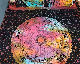 Indian Mandala Cotton Tie Dye Print Duvet Cover Set. Bedding Set with Pillow Covers, Mandala Blanket Bohemian Style Doona Cover