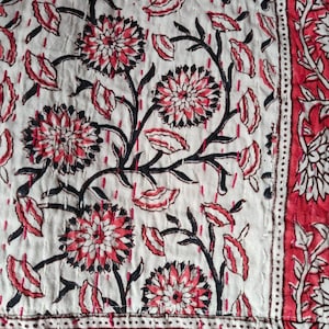 Indian Kantha Quilt Block Printed Kantha Blanket Cotton Kantha Bedspread Handmade Kantha Single quilt Throw Indian print summer bedspreads