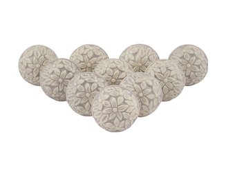 Unique Embossed  Floral Design Cabinet  Knob Hand Made Design Ceramic Door Pull Handle for Kitchen Drawer Cupboard Boho Furniture Pack of 10