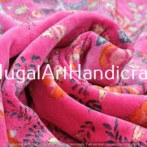 Tessuto di velluto indiano morbido di lusso rosa floreale e stampato a fiori, tessuto per tappezzeria, cucito, velluto di cotone, tessuto morbido per cucire