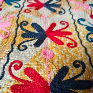 Cotton Suzani Bedspread, twin Size Bedcover, Embroidery Comforter, Suzani Wall Hanging, Floral Bed Linen, Antique Quilt, Boho Suzani Fabric