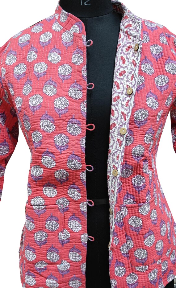 キルティングリバーシブルハンドブロックプリントジャケット