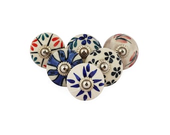 Multicolor Cabinet Drawer Knobs  Hand Painted Ceramic Door Pull Handle for Kitchen Drawers Cupboard Boho Furniture Hardware  Pack of 6
