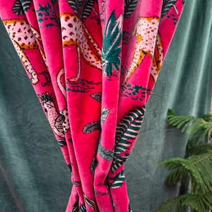 Indian Cotton Velvet Curtain, Curtain, Boho Curtain, Luxury Drapes, Housewarming Gift Colourful Decor Handmade Pink Jungle Print