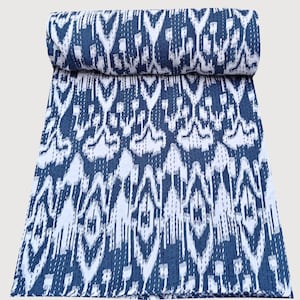 Indian Kantha Quilt Bedding Queen Size Bedspread Kantha Throw Quilt Cotton Bed Cover Vintage Boho Quilt Ikat Print
