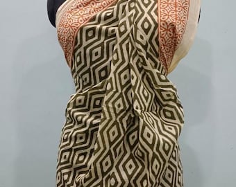 Paréo indien enveloppant de plage, grand paréo, écharpe en tissu doux, châle tendance, paréo de plage, paréo en coton zari imprimé à la main