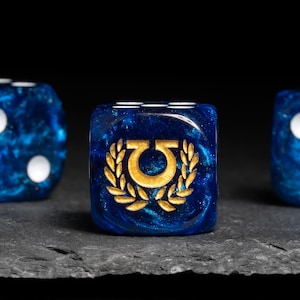 Omega Gold Dice Set | 16mm Premium Resin Wargaming Dice | Imperial Regal Blue Marble Forge Dice for Tabletop Games