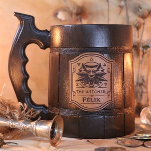 Witcher Mug | Geralt Medallion Personalized Gift | Witcher Gamer gift | Witcher Wolf Gift Wolf Gift Witcher Custom Tankard Gift for Gamer W1
