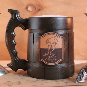 Green Dragon mug, Dragon Fantasy Wedding Gift, Mens gift, Boyfriend gift, The Dragon Pub tankard, Geeky Gift VP2