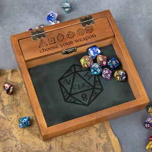 Custom Wooden DND Dice Box Tray RPG Dice Rolling Mat Tabletop Games D&D Gift For Gamer Dice WT1 zdjęcie 1