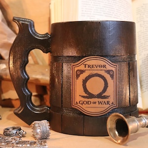 God of war Mug | Norse God Cosplay Gift Wooden Beer Stein Gamer Gift for Hum Blades of Chaos