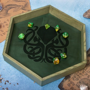 Cthulhu Dice Box Tray | Arkham Horror RPG Dice Rolling Mat | Lovecraft Inspired Tabletop Games D&D Gift For Gamer Dice HT4