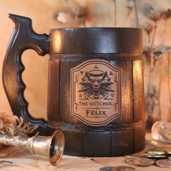 Witcher Mug | Geralt Medallion Personalized Gift | Witcher Gamer gift | Witcher Wolf Gift Wolf Gift Witch Custom Tankard Gift for Gamer W1