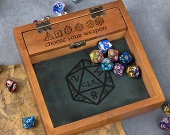 Custom Wooden DND Dice Box Tray RPG Dice Rolling Mat Tabletop Games D&D Gift For Gamer Dice WT1