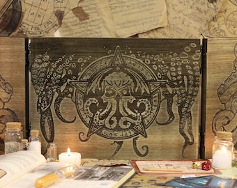 Cthulhu Dungeon Master Screen | Wooden RPG screen gift | Kraken Table top game | Pathfinder | Game master gift