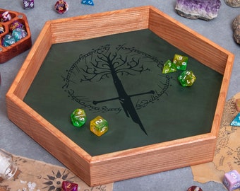Custom Wooden DND Dice Box Tray | RPG Dice Rolling Mat | Tabletop Games D&D Gift For Gamer Dice HTVP