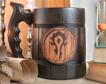 Taza personalizada de madera para gamers de Horde, regalo MMORPG, taza épica de la Tercera Guerra Mundial
