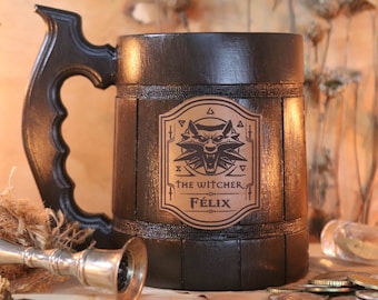Witcher Mug | Geralt Medallion Personalized Gift | Witcher Gamer gift | Witcher Wolf Gift Wolf Gift Witch Custom Tankard Gift for Gamer W1