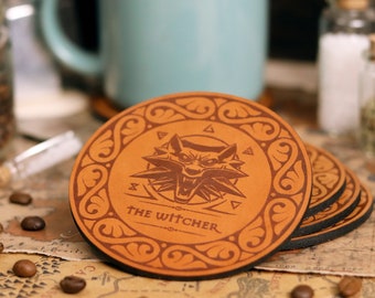 Witch School of Wolf Leather Coasters Set (4)