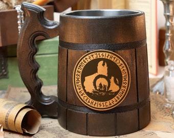 War God Mug | Norse God Cosplay | Wooden Beer Stein | Gamer Gift for Him Blade of Chaos