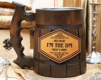 Dungeon Master Mug - Personalized D&D Beer Tankard - I Am DM That's Why Custom Engraved Mug - Gamer Gift for Dungeons and Dragons Fans DND16