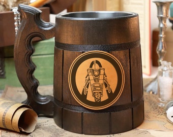 Jarra de cerveza personalizada Claptrap, jarra de cerveza de videojuego, taza grabada, regalo para padrinos de boda, regalo para el día del padre, jarra geek, regalo para él