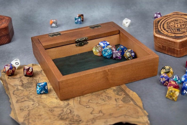 Custom Wooden DND Dice Box Tray RPG Dice Rolling Mat Tabletop Games D&D Gift For Gamer Dice WT1 image 3