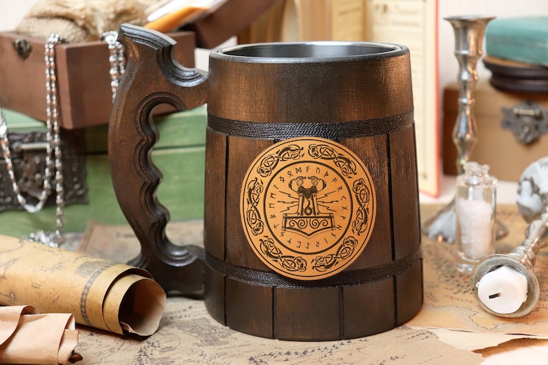 Vikings Personalized Mjolnir Beer Stein Nordic Birthday Etsy