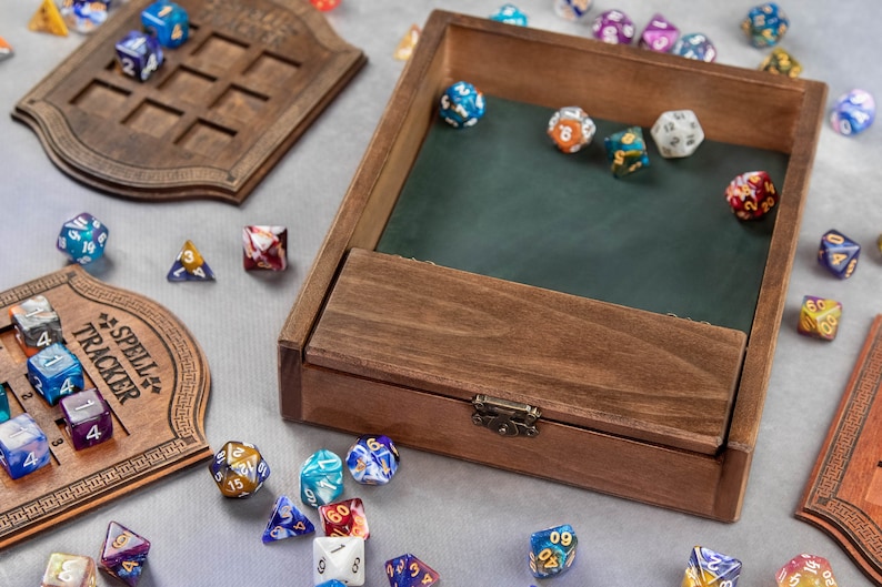 Custom Wooden DND Dice Box Tray RPG Dice Rolling Mat Tabletop Etsy