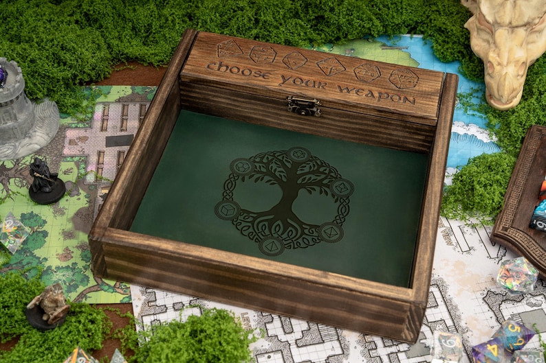 Custom Wooden DND Dice Box Tray RPG Dice Rolling Mat Tabletop Games D&D Gift For Gamer Dice WT2 image 10