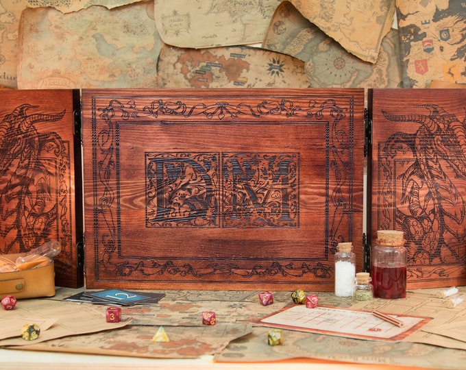 Personalized Wooden Dungeon Master Screen, Foldable 4 Panel RPG Accessory Gift