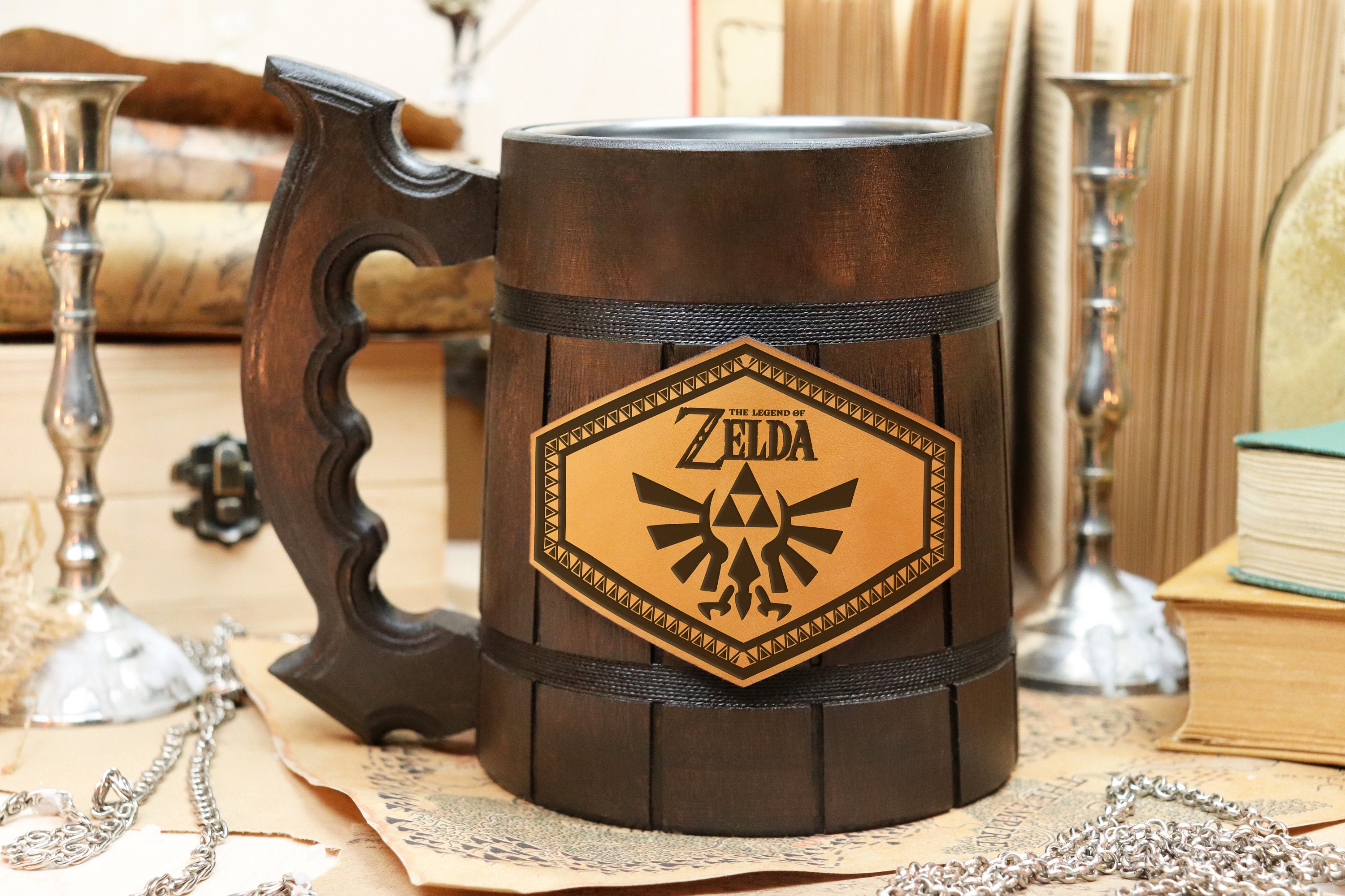 Legend of Zelda Mug. Zelda Gift. Zelda Stein. Zelda Ornament Triforce Gamer  Mug Custom Beer Steins Wooden Beer Tankard. Gifts for Gamer 100 