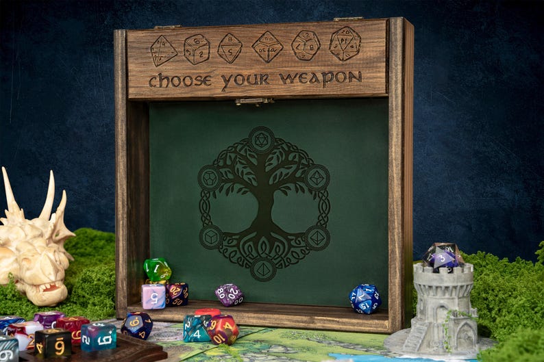 Custom Wooden DND Dice Box Tray RPG Dice Rolling Mat Tabletop Games D&D Gift For Gamer Dice WT2 image 11