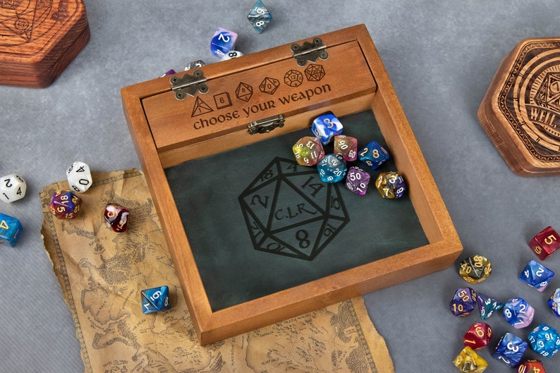 Custom Wooden DND Dice Box Tray RPG Dice Rolling Mat Tabletop Games D&D Gift For Gamer Dice WT1 image 1