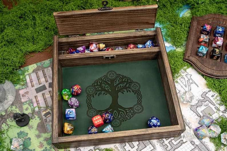 Custom Wooden DND Dice Box Tray RPG Dice Rolling Mat Tabletop Games D&D Gift For Gamer Dice WT2 image 2