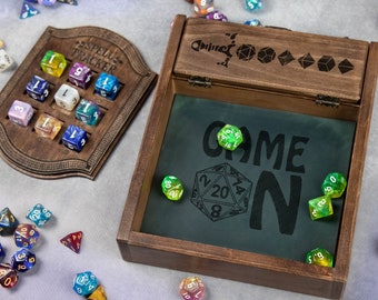 Custom Wooden DND Dice Box Tray RPG Dice Rolling Mat Tabletop Games D&D Gift For Gamer Dice LT1