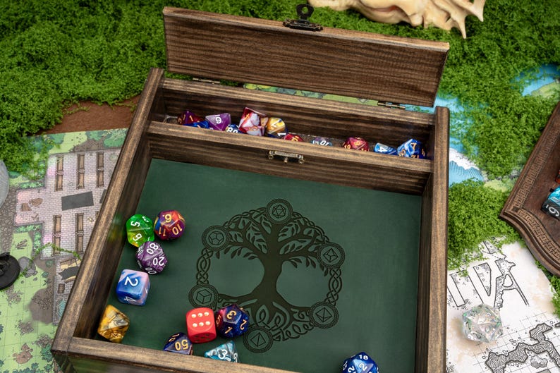 Custom Wooden DND Dice Box Tray RPG Dice Rolling Mat Tabletop Games D&D Gift For Gamer Dice WT2 image 9