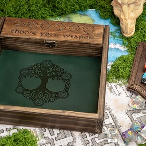 Custom Wooden DND Dice Box Tray RPG Dice Rolling Mat Tabletop Games D&D Gift For Gamer Dice WT2 image 6