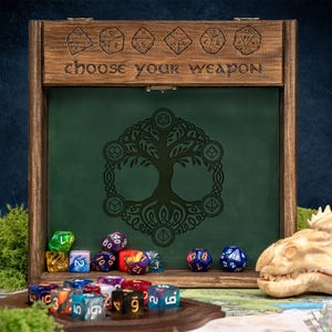 Custom Wooden DND Dice Box Tray RPG Dice Rolling Mat Tabletop Games D&D Gift For Gamer Dice WT2 image 1