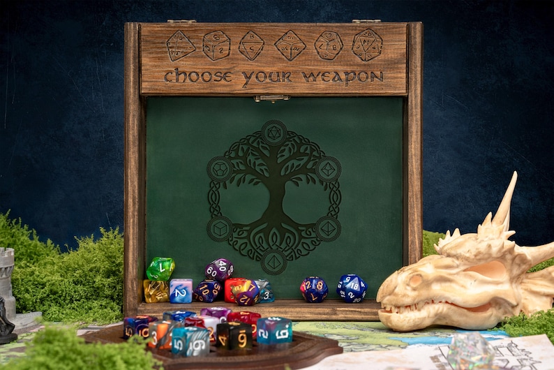 Custom Wooden DND Dice Box Tray RPG Dice Rolling Mat Tabletop Games D&D Gift For Gamer Dice WT2 image 1