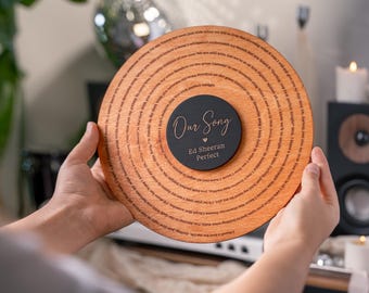 Custom Song Lyrics Wood Record, Alternative Wedding Guestbook, Personalized Anniversary Gift for Newlyweds