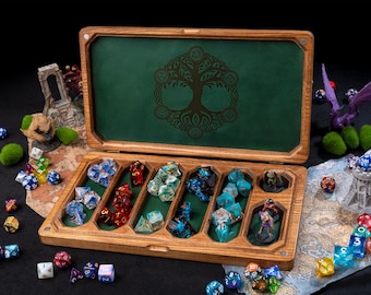 Personalized Wood Dice Tray with Engraved Leather Lining and Lid | MT4