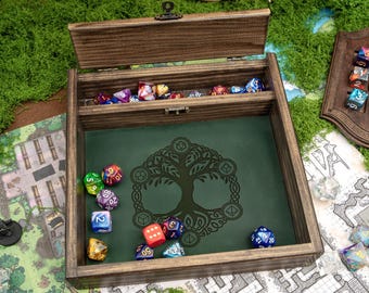 Custom Wooden DND Dice Box Tray RPG Dice Rolling Mat Tabletop Games D&D Gift For Gamer Dice | WT7 |
